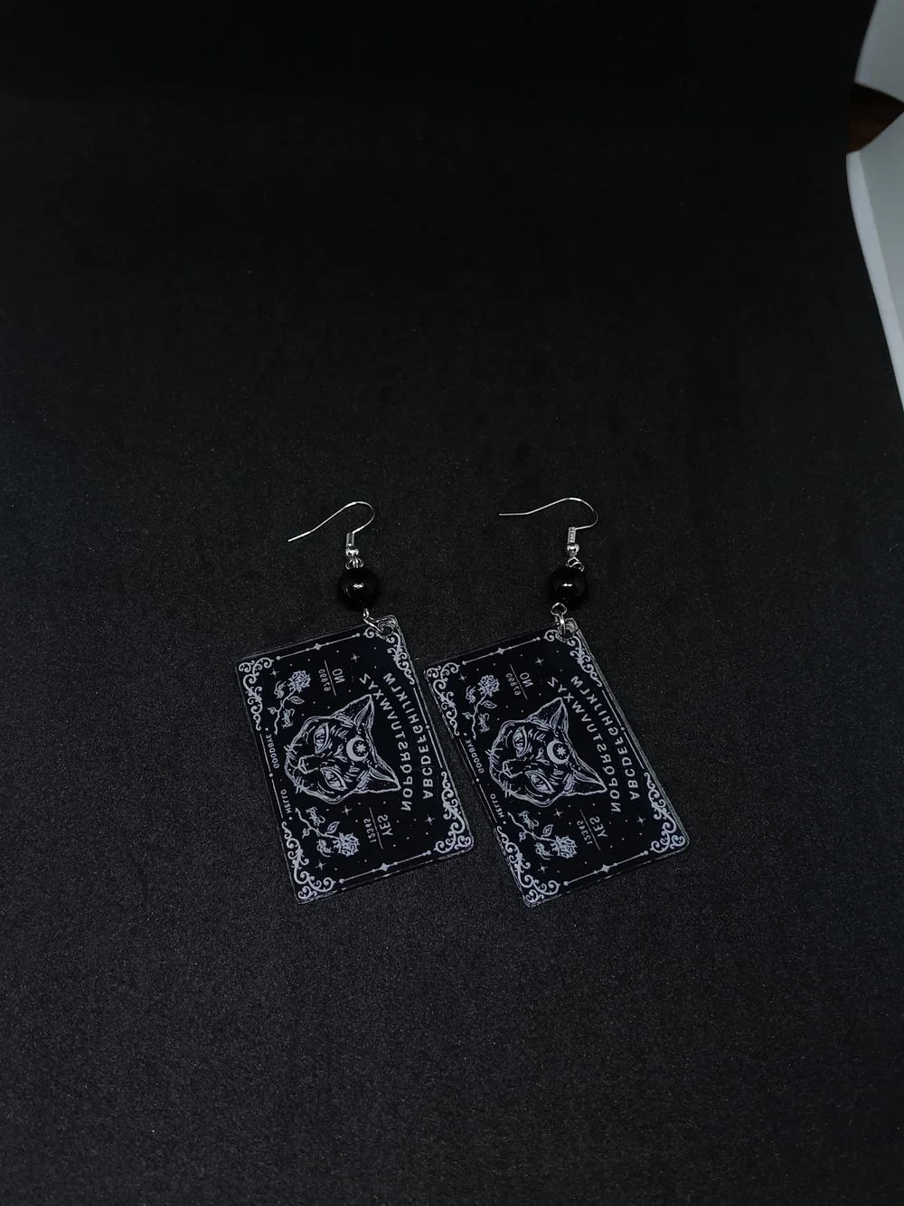 Mystic Cat Ouija Board Dangle Earrings - Black